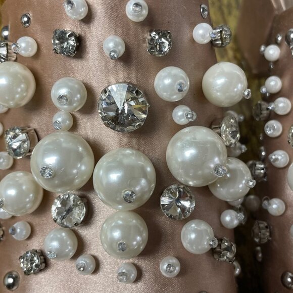 Aldo Pearl Gem Studded Diamond Fabric Heels Sz 7.5 Open Toe Event Party - Picture 4 of 10